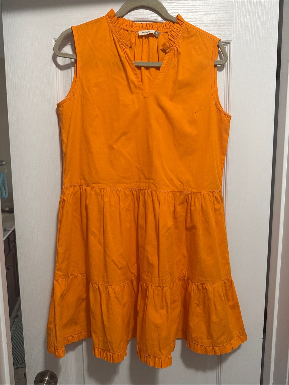 Sleeveless Ruffled Neck Orange Mini Dress